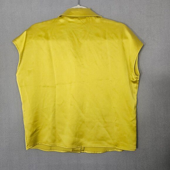 New Rachel Zoe Chartruce/Yellow Satin Spread Collar Top Size Medium - Picture 3 of 6